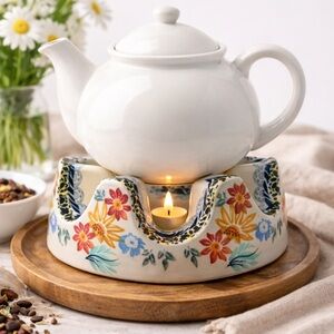 Polish Pottery Tea Warmer | Handmade in Poland Floral Stoneware | Microwave Safe